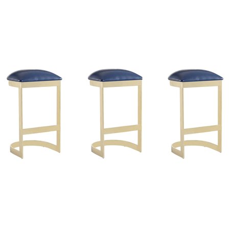 MANHATTAN COMFORT Aura Bar Stool in Blue and Polished Brass (Set of 3) 3-BS006-BL